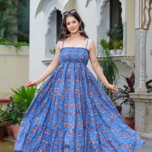 Blue Floral Spaghetti Gown