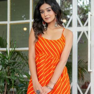 Orange spaghetti Kurti Set with Dupatta