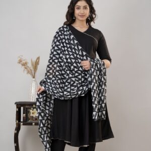 Black Angrakha Kurti Set with Dupatta