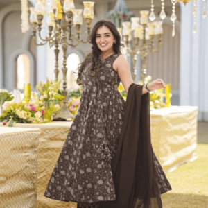 Brown Floral 3pc suit set