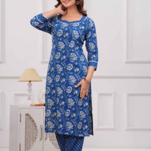 Blue Floral Kurti Set