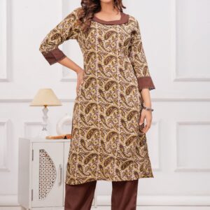 Brown Floral Kurti Set